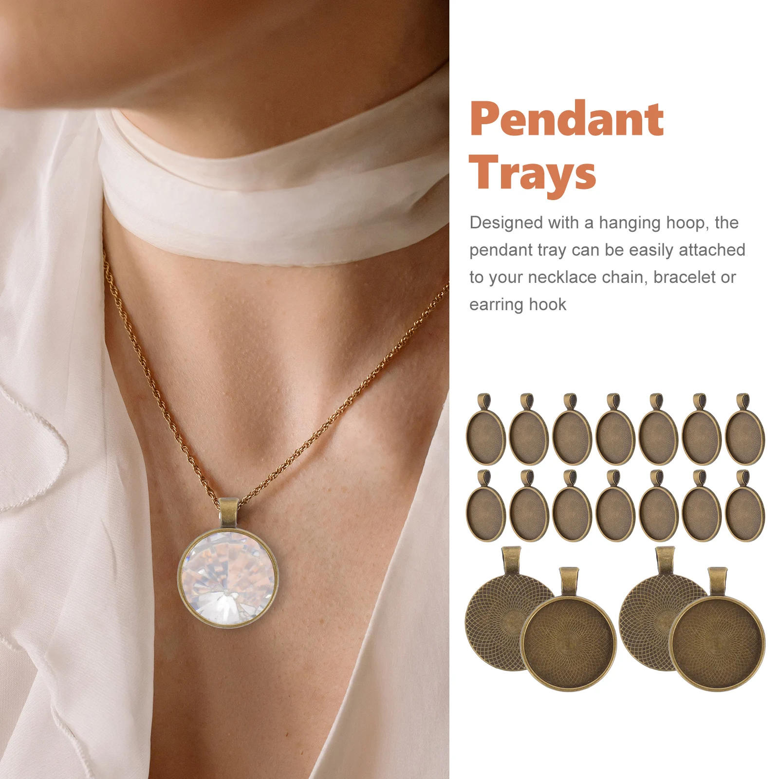 

100 Pcs Making Round Gem Pendant Alloy Trays Necklace Cabochon Settings Bezels for Jewelry