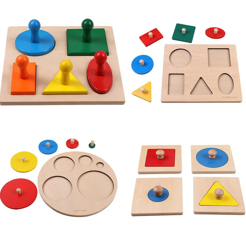 Montessori Toys Wooden Geometric Shapes Sorting Math Colorful Preschool Learning Educational Game Baby Toddler Puzzle Toys