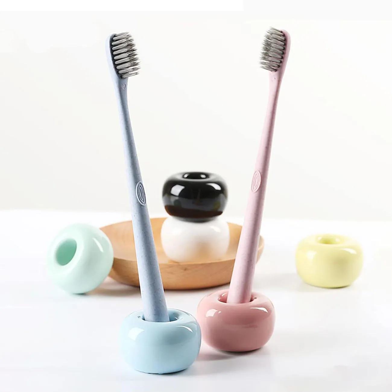 

Mini Ceramics Toothbrush Holders Stand, Small Ceramic Tooth Brush Base Ring, Perfect Size for Bathroom Vanity Countertops