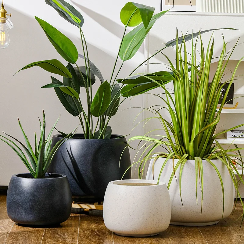 Minimalist Modern Magnesium Clay Flower Pot Lemon Tree Black Diamond Turtle Back Bamboo Lily Bamboo Large Diameter Flower Pot