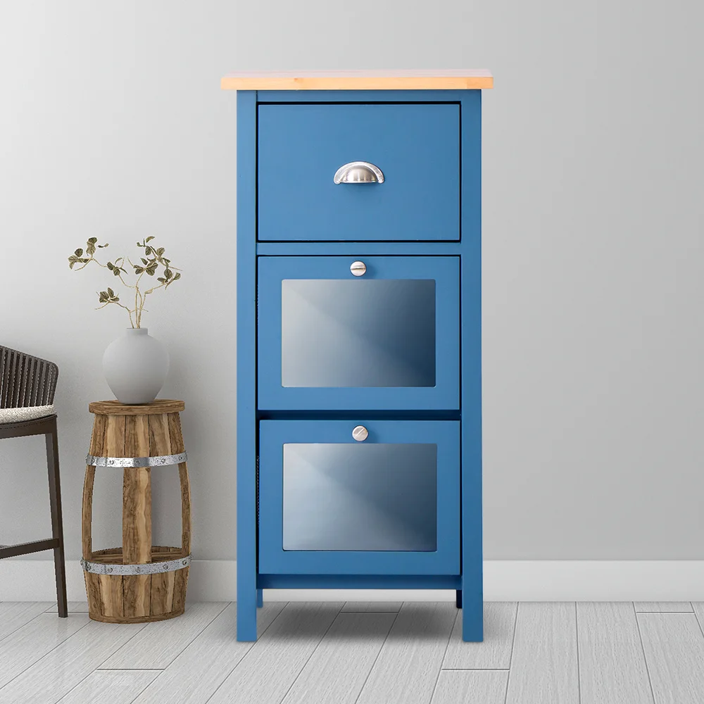 New Design Wood 3 Story Family And Kitchen Storage Cabinet Fruit Vegetable Furniture Blue Kitchen Cabinet Storage