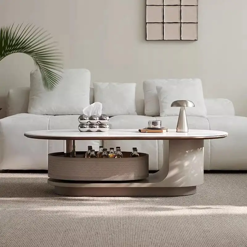 minimalist rotating coffee table living room household oval microcrystalline stone minimalist high sense