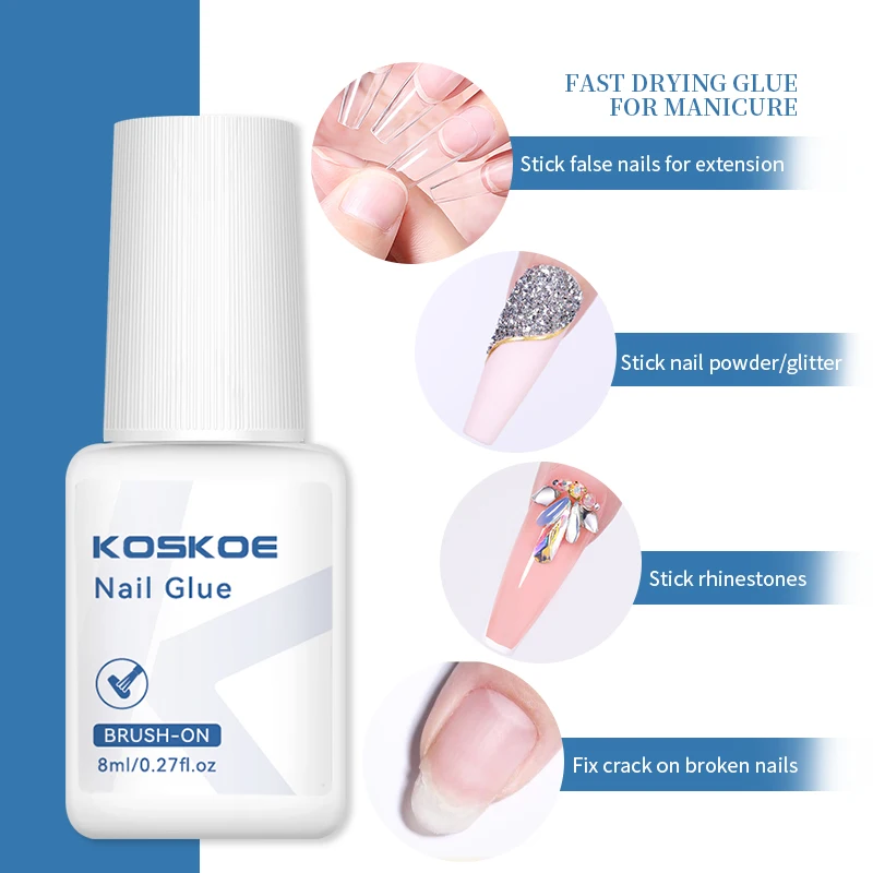 KOSKOE False Nail Glue Fast-Dry Solid Nail Tips Gel Adhesive Brush Acrylic False Tips Varnish 3D Nail Rhinestone Decoration Tool