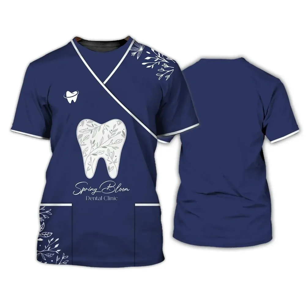 3d T-shirt Dental Tools Graphic Crew Neck T-shirt Custom Dentist Men Women T-shirt Nurse Work Uniform