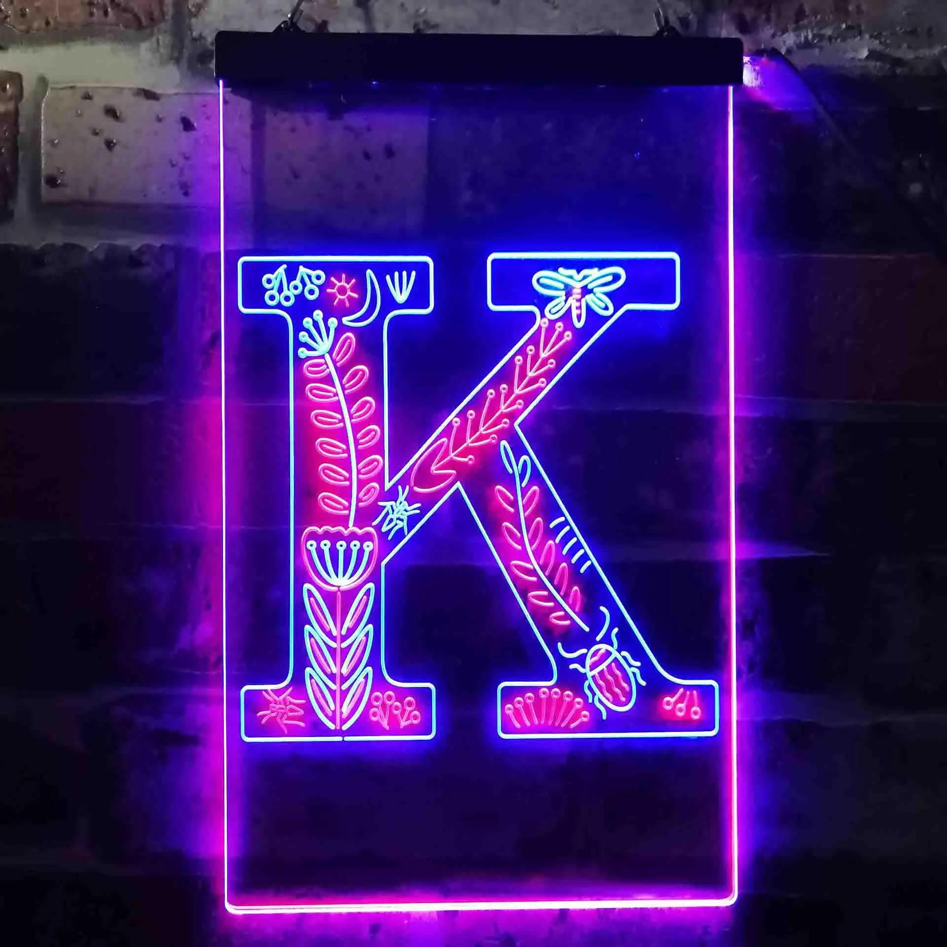Letter K Initial Monogram Family Name Dual Color Led Neon Sign st6-i3448