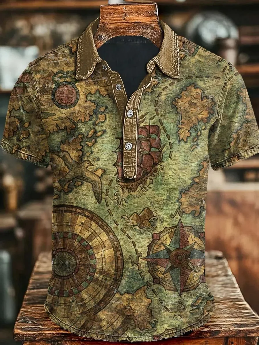 Neues Retro Vintage Batik-Streifenmuster Herren Kurzarm-Poloshirt mit Denim-Stil und lässigem Kragen – Detail 5