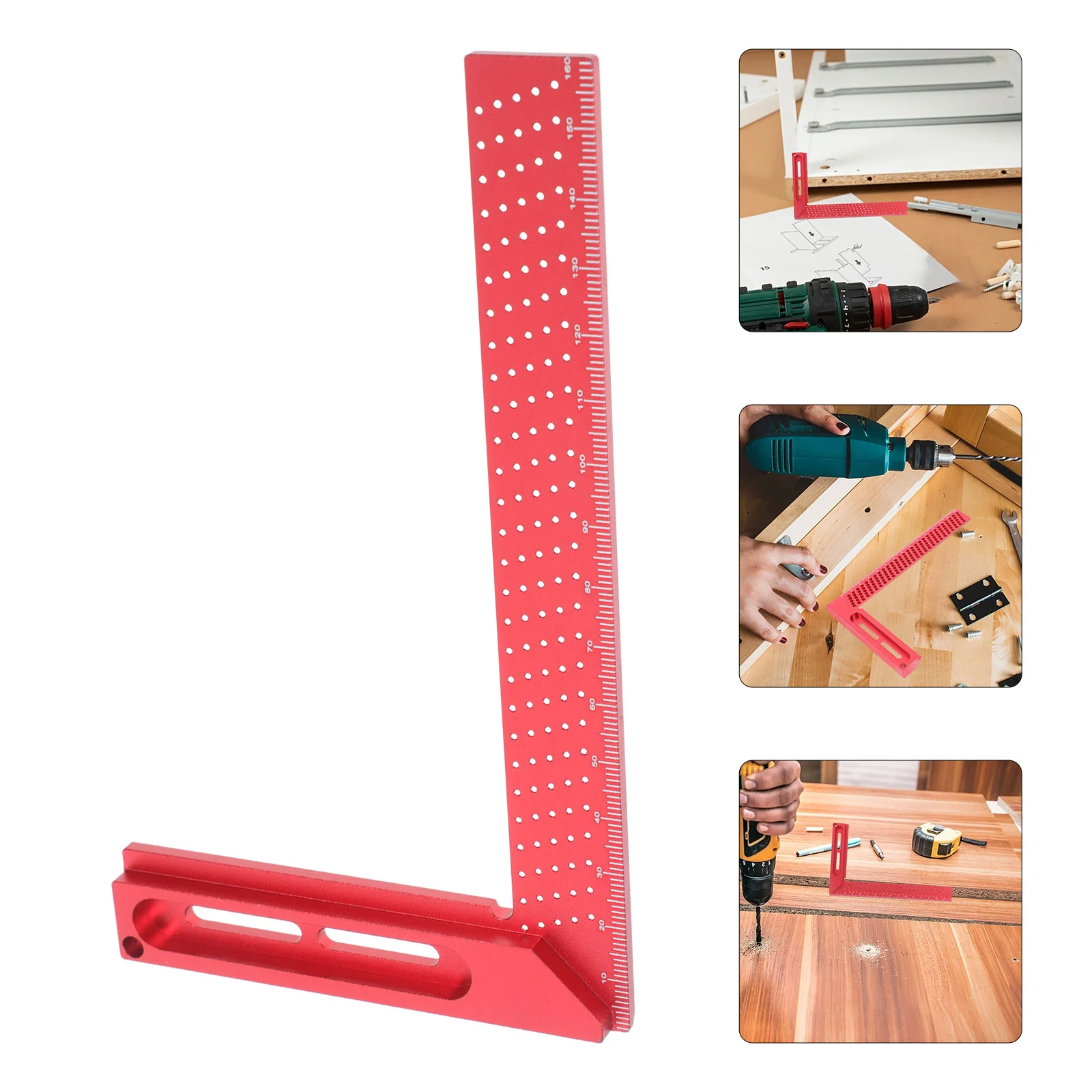 Right Angle Hole Ruler Carpenter Woodworking Positioning Aluminum Alloy Square Engineer Tools Crutch