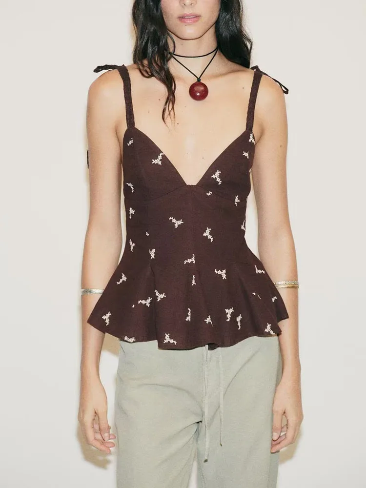 Novedad de verano, falda corta Sexy bordada con espalda descubierta para mujer, Top ZA2025, moda versátil 0880