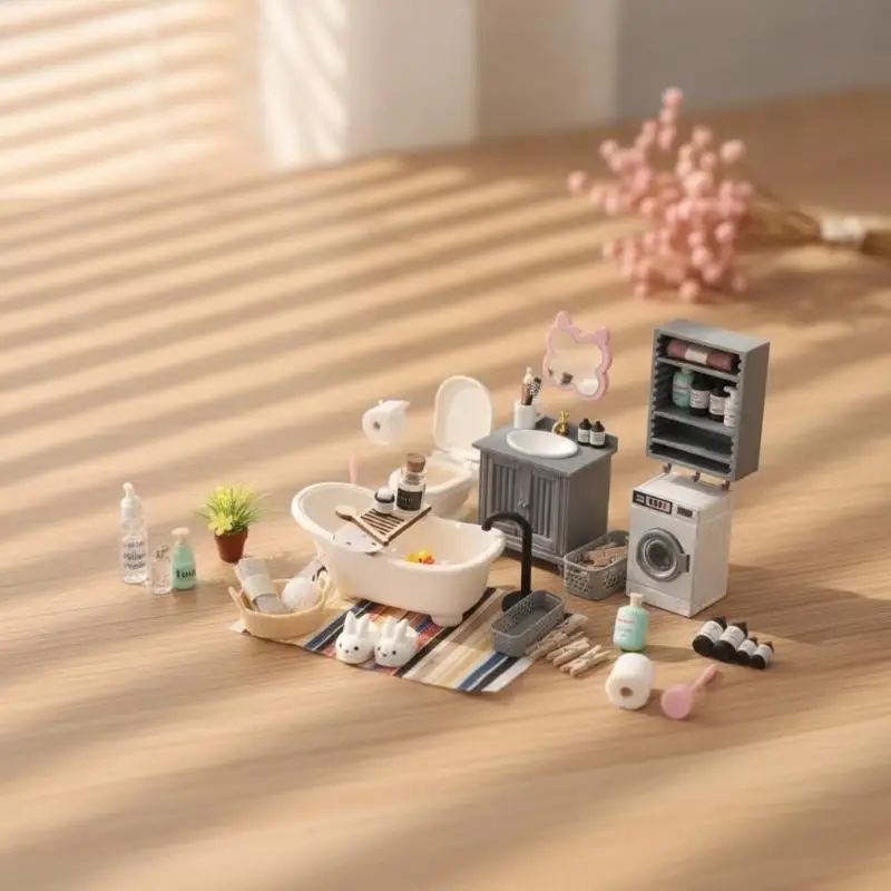 1:12 Dollhouse Miniature Washing Machine Model Rechargeable Simulated Lifelike Mini Decor for DIY Doll House Living Room Scene