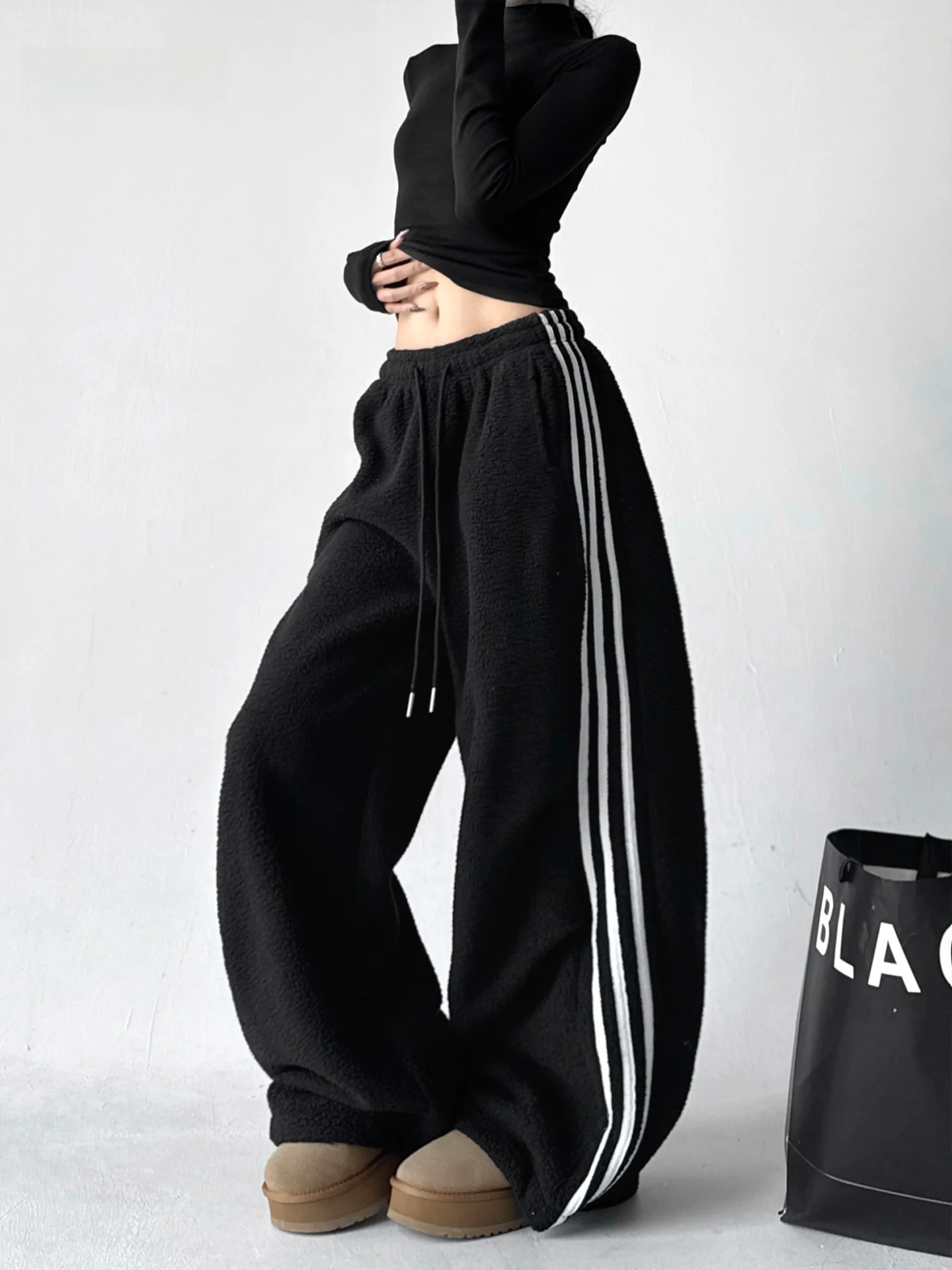 

Женские повседневные брюки из вельвета в полоску, с высокой талией, свободные, модные, прямые, спортивные, для зимы, новинка