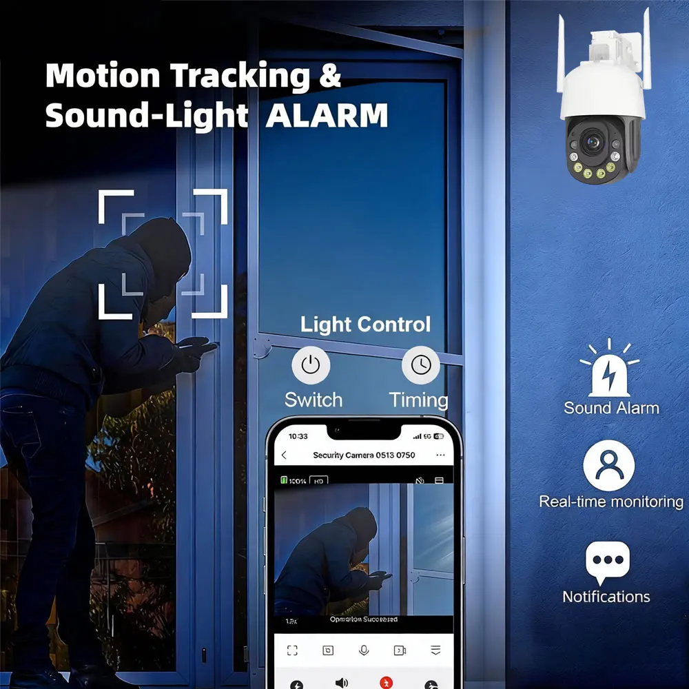  50X Optical Zoom 5MP HD Security Camera Outdoor Waterproof Wifi PTZ IP Camera Color Night Vision CCTV Human Detection ICSEE