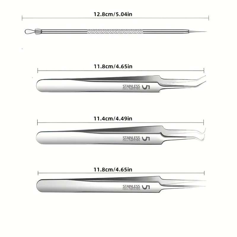 3 個のステンレススチール製の黒ずみ & 傷除去セット - 顔と鼻用の精密ツール - 白ニキビとニキビの除去