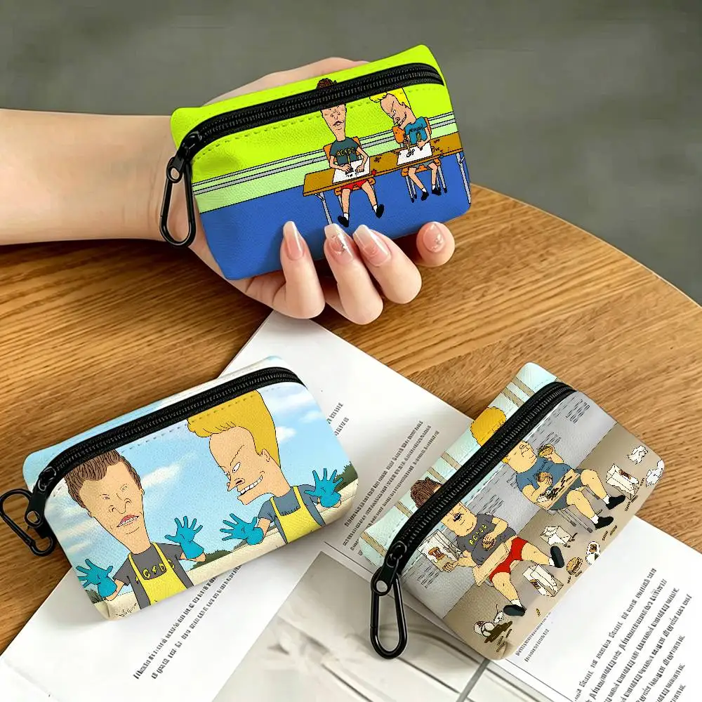 Funny B-Beavis and BUTT-HEAD Lightweight Oxford Fabric Coin Purse Carabiner Hook Design Mini Card Key Organizer Bag