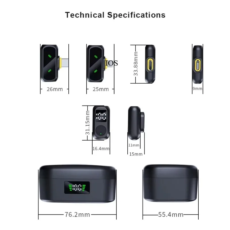 Kabelloses Lavaliermikrofon mit Ladehülle 2in1 Mini-Mikrofon mit Geräuschunterdrückung für Telefon-Videoaufnahmen, Podcasts, Streaming-Mikrofon – Detail 3