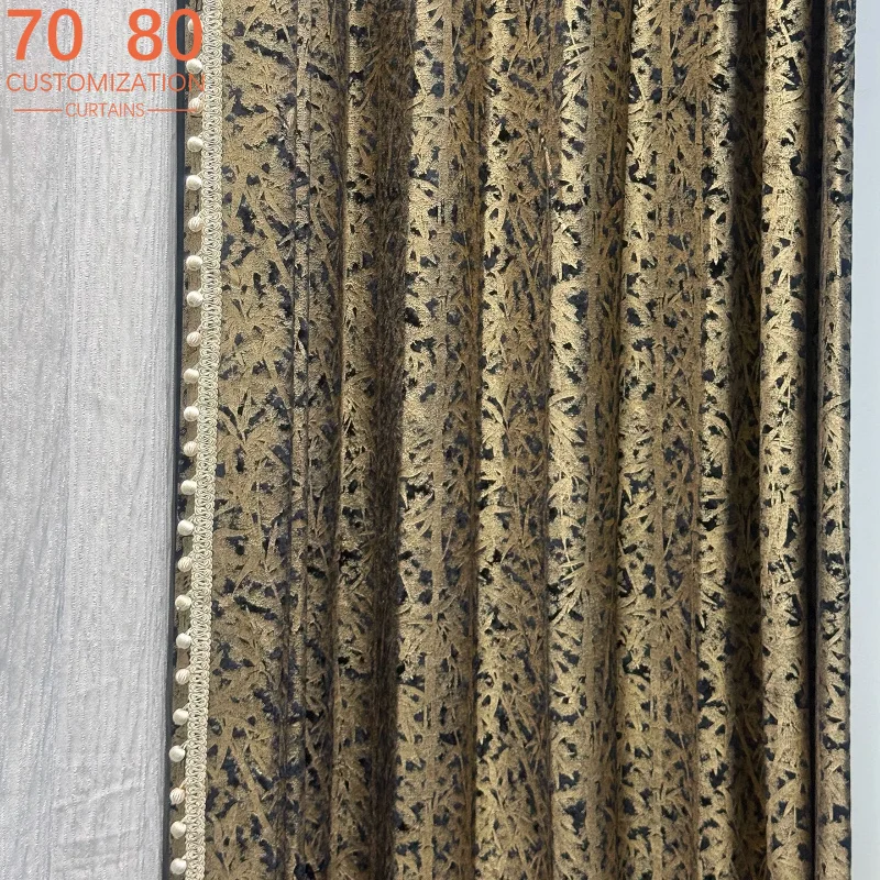 New French Black Gilded Flannelette Jacquard Thickened Blackout Curtains for Living Room Bedroom French Window Customized