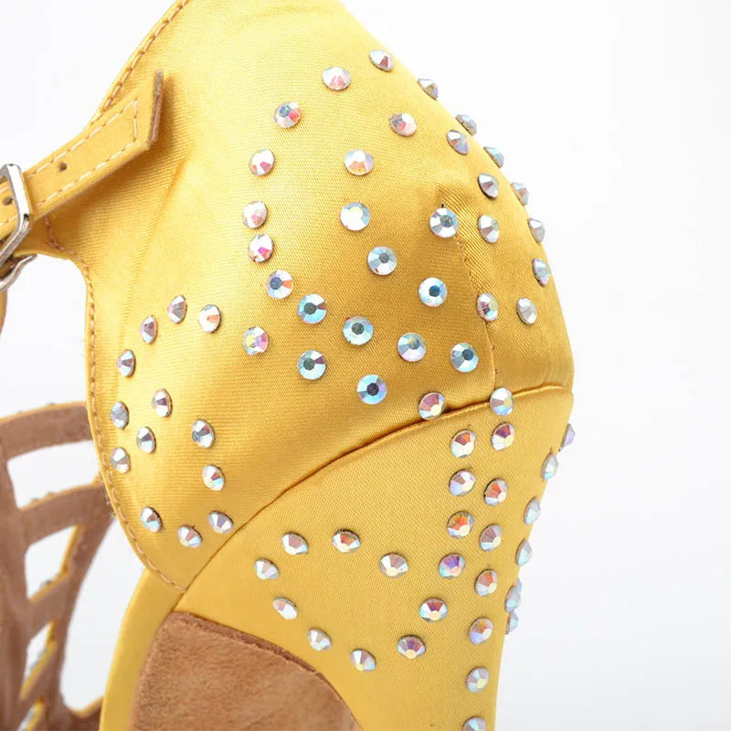 Wedopus chaussures de danse de salon personnalisées pour femmes diamant jaune Satin talons de danse 10CM semelle en daim chaussures de danse Salsa