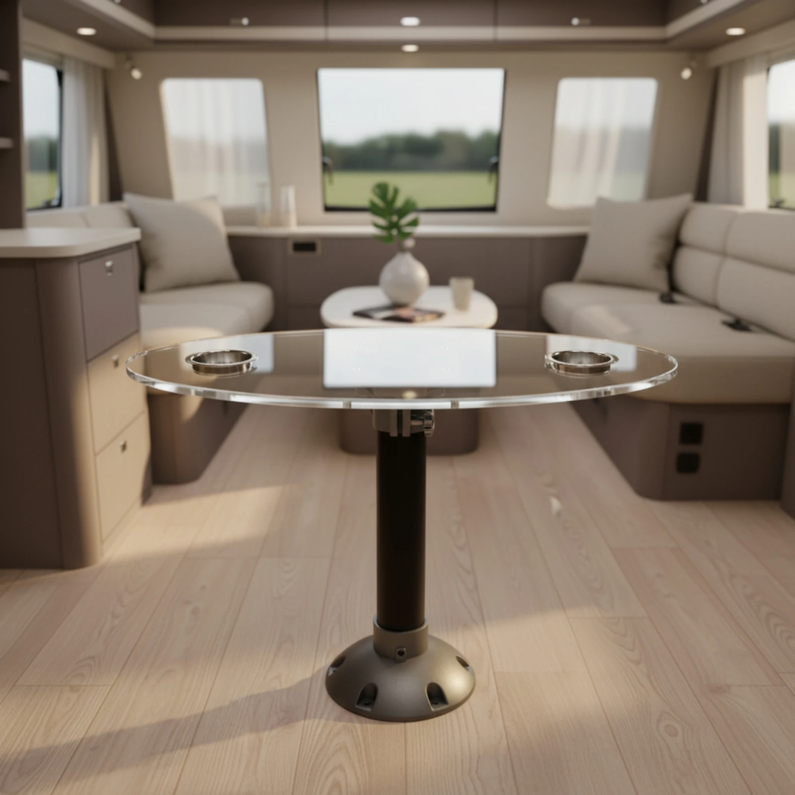 Boat Tea Table Stable Boat Table with Cup Holders Rust-Resistant Easy to Install for Boats, Motorhomes