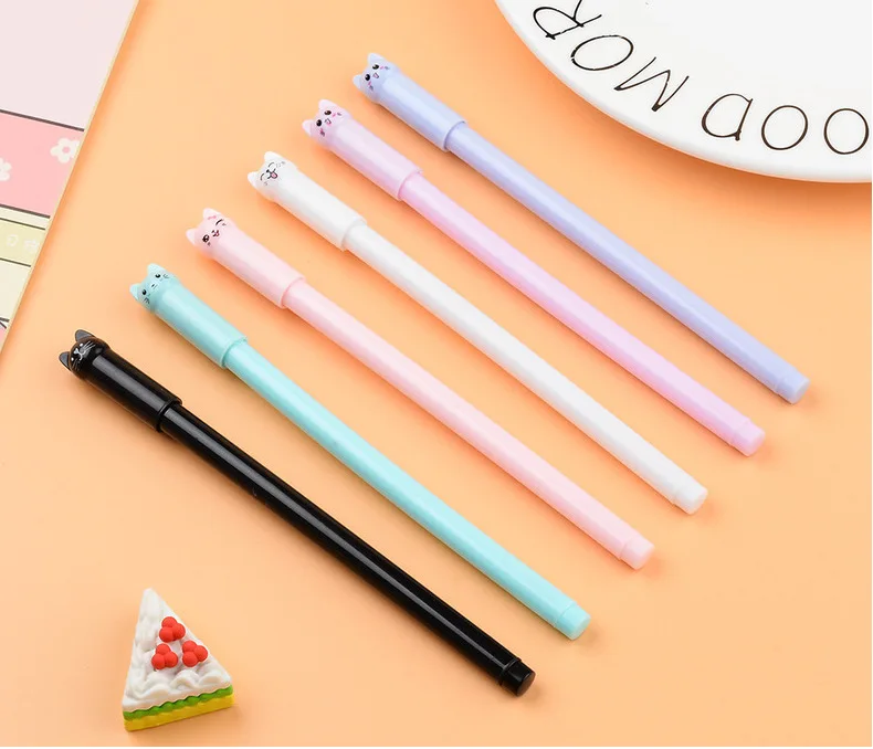 Set of 6 Cute Kitten Gel Pens, Suitable as Party Gifts for Boys and Girls, School Supplies, and Presents