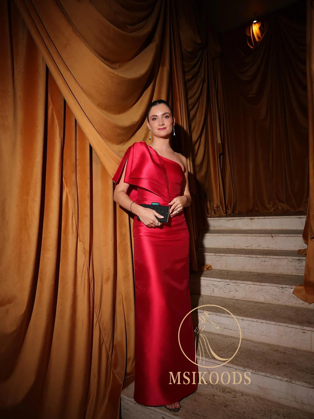 Msikoods 2025 Satin une épaule robes de bal femmes rouge robe de soirée élégante pour les robes d'événement de soirée d'invité de mariage personnalisé