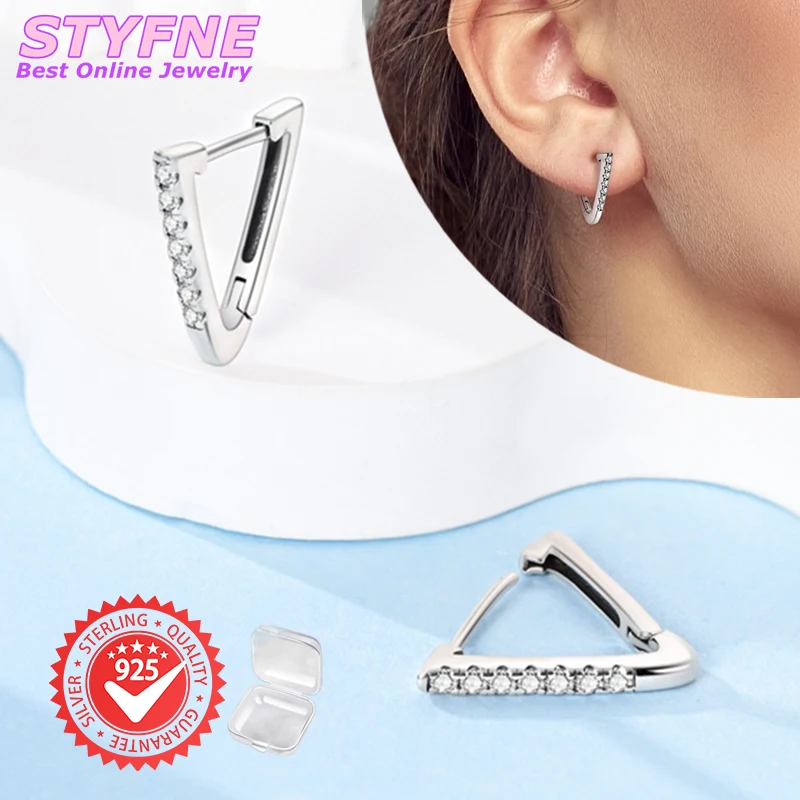 925 Sterling Silver Personality Triangle Zircon Geometric Lines Hoop Earrings Fashion Earrings Jewelry Gifts for Women Girls