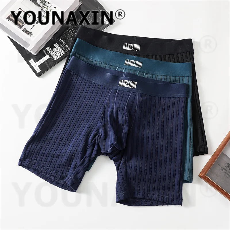 5 Pieces Men's Ice Silk Athletic Boxer Briefs Breathable Long Leg Indoor Yoga Fitness Running Underwear M L XL 2XL