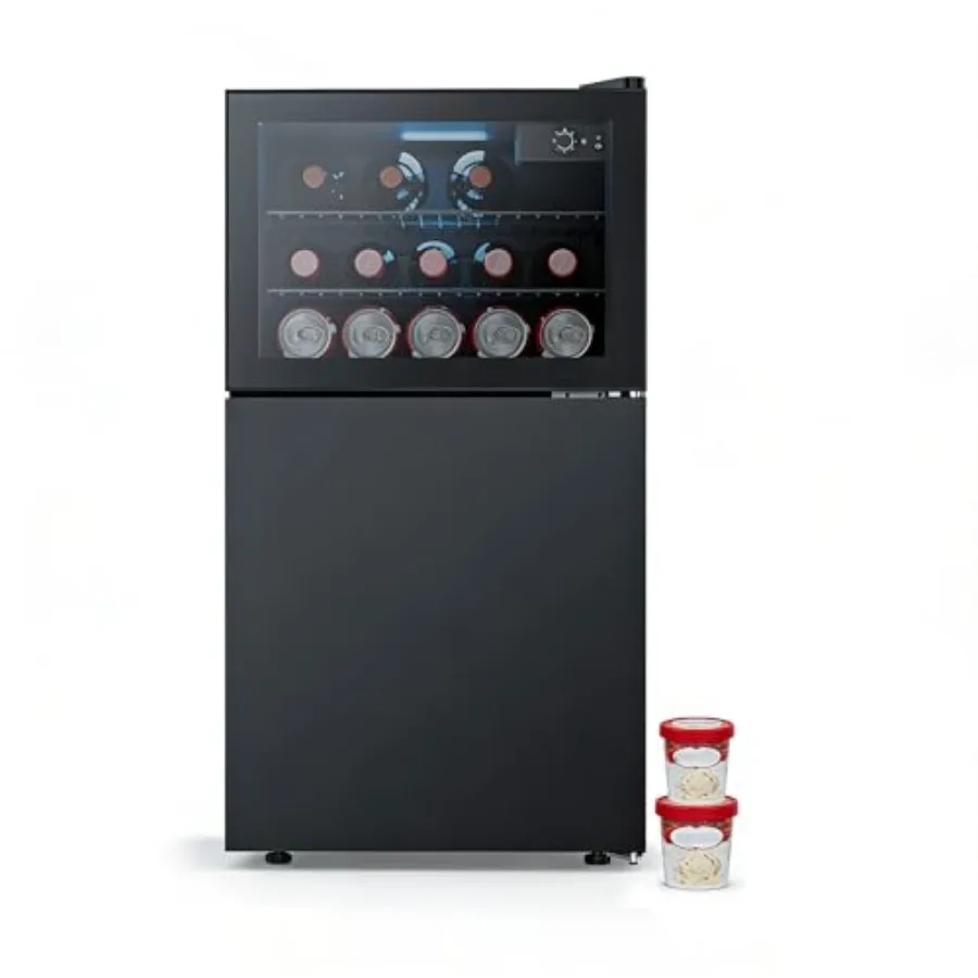 Beverage refrigerator for dorm/office/bedroom: 2.6 cu.ft glass-door mini fridge with freezer, reversible design, adjustable the