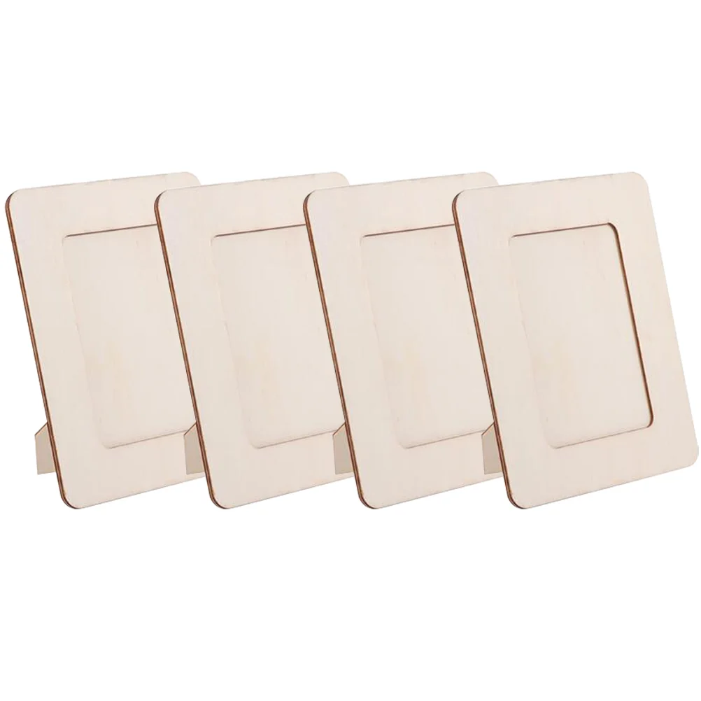 4 Pcs Unfinished Photo Frame Table Top DIY Wooden Picture Child Project Frames