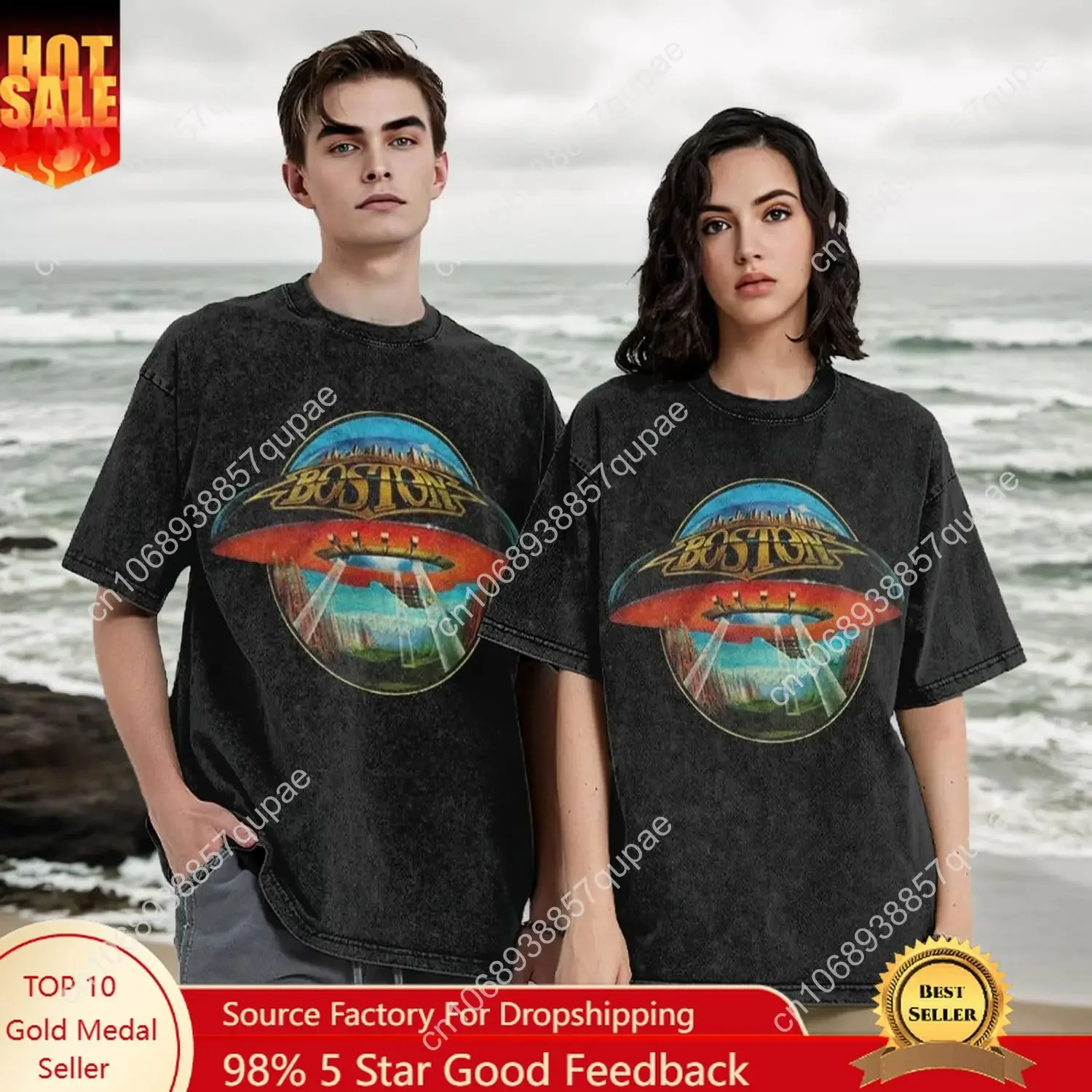 Boston Retro 70's Band Vintage Oversized T Shirt Unisex Cotton Tee Round Neckline Short Sleeve Tops Summer