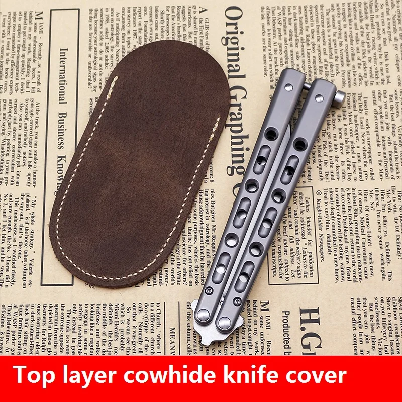 Cowhide Knife Case Butterfly Practice Folding Knife Sleeve Universal Storage Cover Portable Hunter Mini Sheath