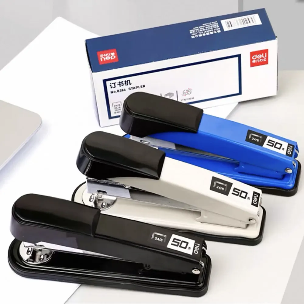 

Большой утолщенный офисный степлер можно переплетать на 50 страниц и поставляется в коробке универсальных степлеров 24/6 для домашнего использования.