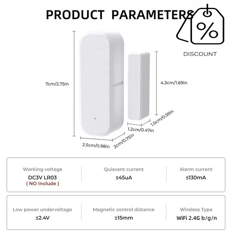 AS95-Tuya Wi-Fi умный датчик двери, окна, домашний магнитный детектор для внутренней двери, совместимый с Alexa и Google Home
