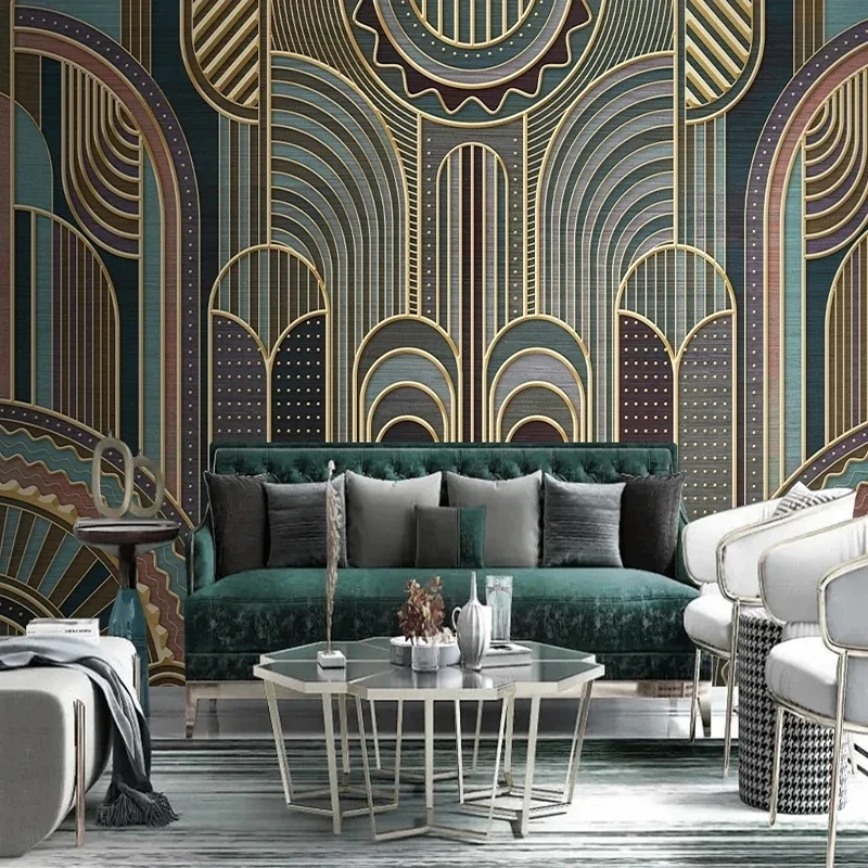 

European Style Mural Art Wallpaper Modern Simple Light Luxury Relief lines Wall Painting Living Room TV Sofa Luxury Home Decor