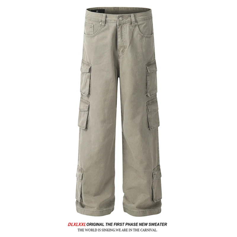 

GXFortune Heavyweight American Sle Vintage Waed Loose Straight Leg Men's Work Trousers Multi-ket Casual Pants