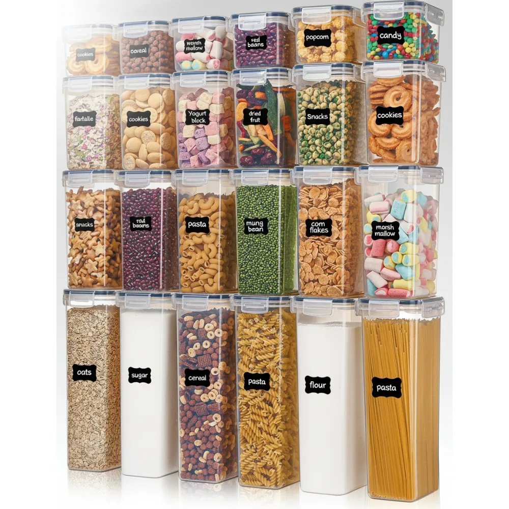 

Герметичные контейнеры для хранения продуктов питания, набор из 24 предметов для организации кухонной кладовой, пластиковые канистры без BPA