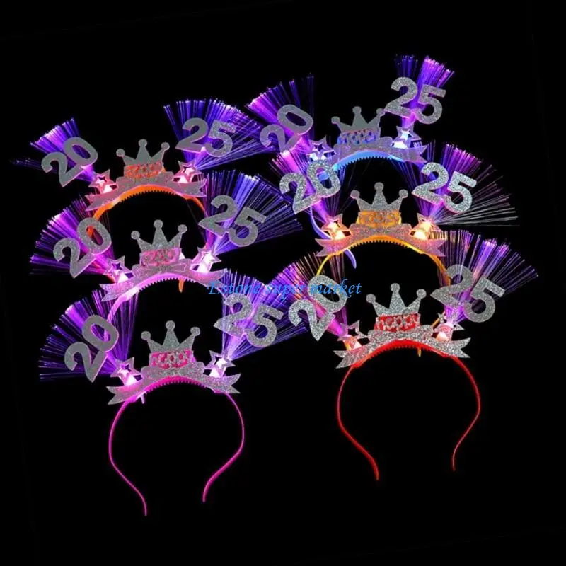 090B New Year Crown Headband Light up Stage 2025 Headwear Crown Christmas Party Props Crown Present Headband