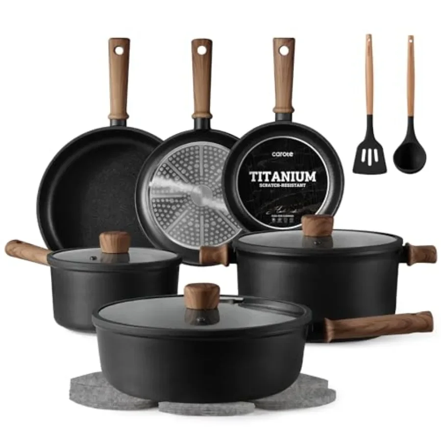 

Nonstick Pots and Pans, Induction Titanium Cookware Set Kitchen Cooking Sets, Pot and Pan Non Stick w/Frying pan PFOS, PFOA Fre