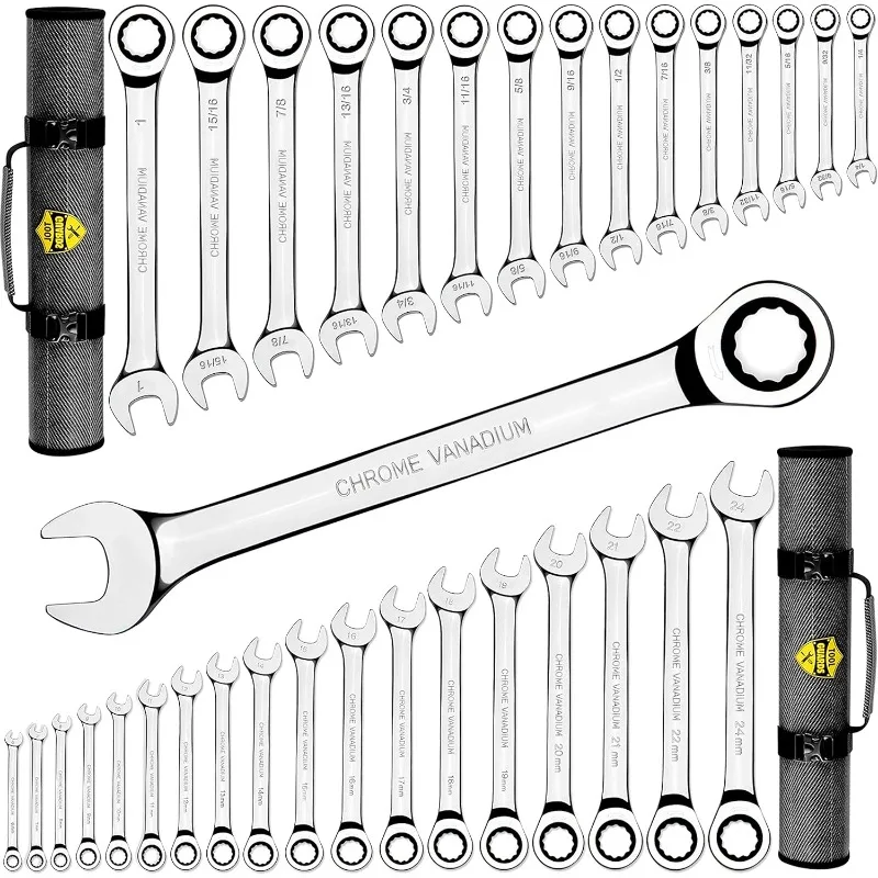 Complete Ratcheting Wrench Set 33pcs - Metric and Standard - Combination Ratchet Wrench Set - 100% Lifetime Satisfaction