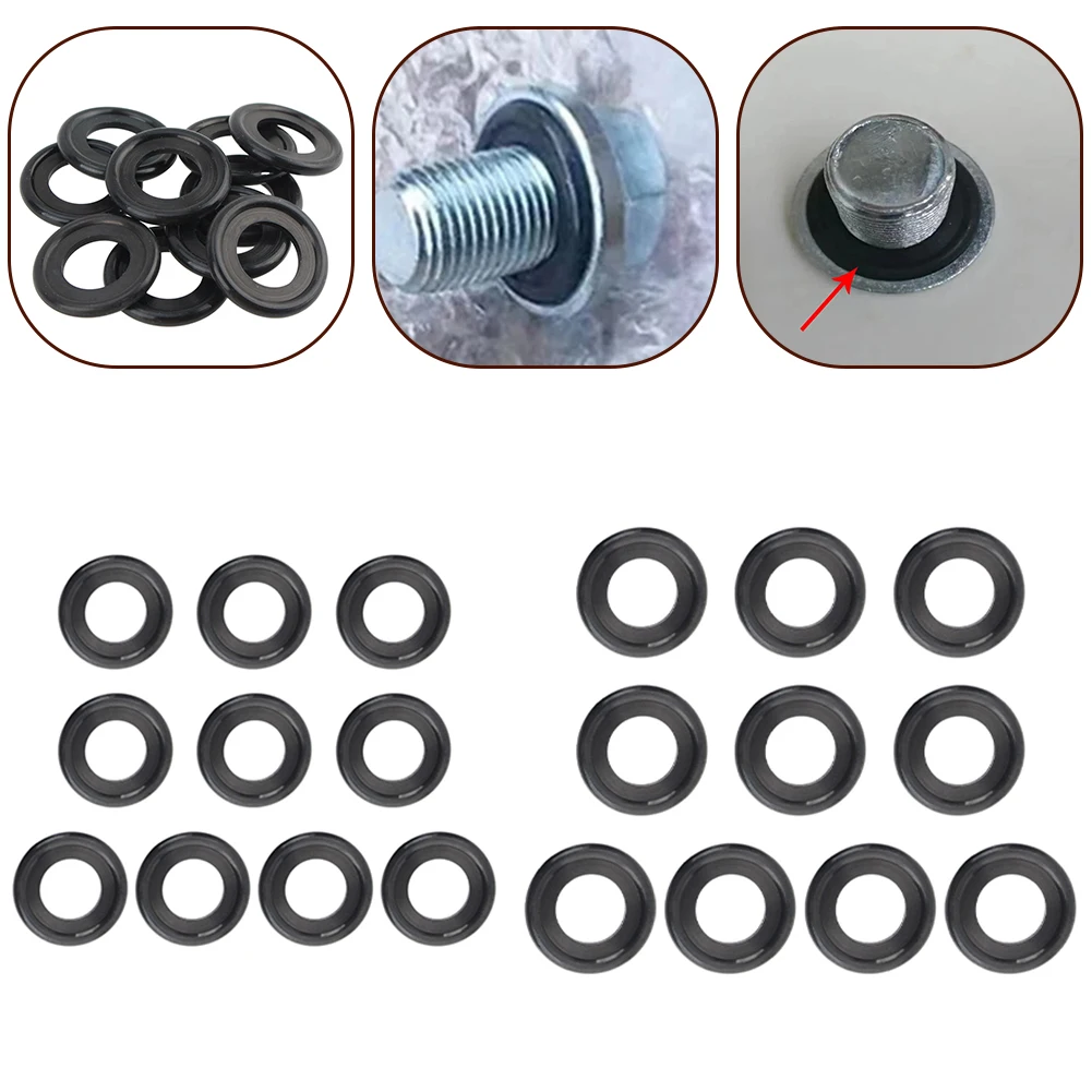 10pcs OEM 12616850 Car Oil Drain Plug Gasket Set -M12/Threads Black Rubber Perfect Fit Automobile Front/Rear/Left/Right