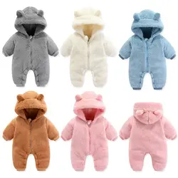 Cute Plush Bear Baby Rompers Spring Autumn Fleece Toddler Girl Overall Jumpsuit Hooded Baby Boys Romper Infant Crawling Clothing