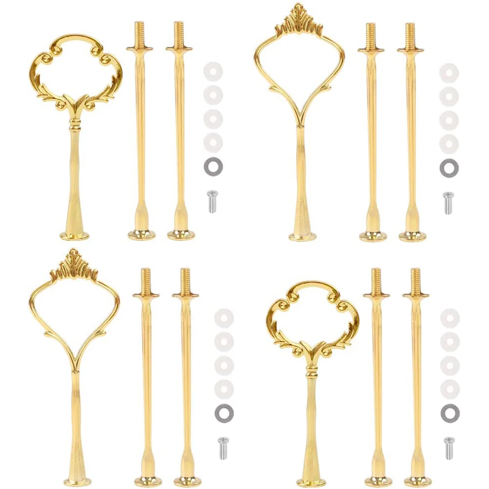 4 Set of 3 Tier Cake Plate Stand Handle Hardware, 2 Styles Tiered Fruit Cake Plate Handle Cake Tray Stand, Gold