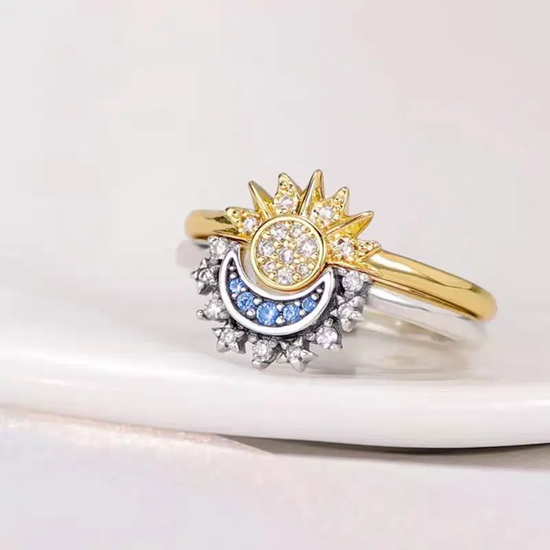 Autumn Men's And Women's Fashion Sun Moon Star Ring Minimalist Design Elegant Shining Ring Party Accessories Gift Couple Ring