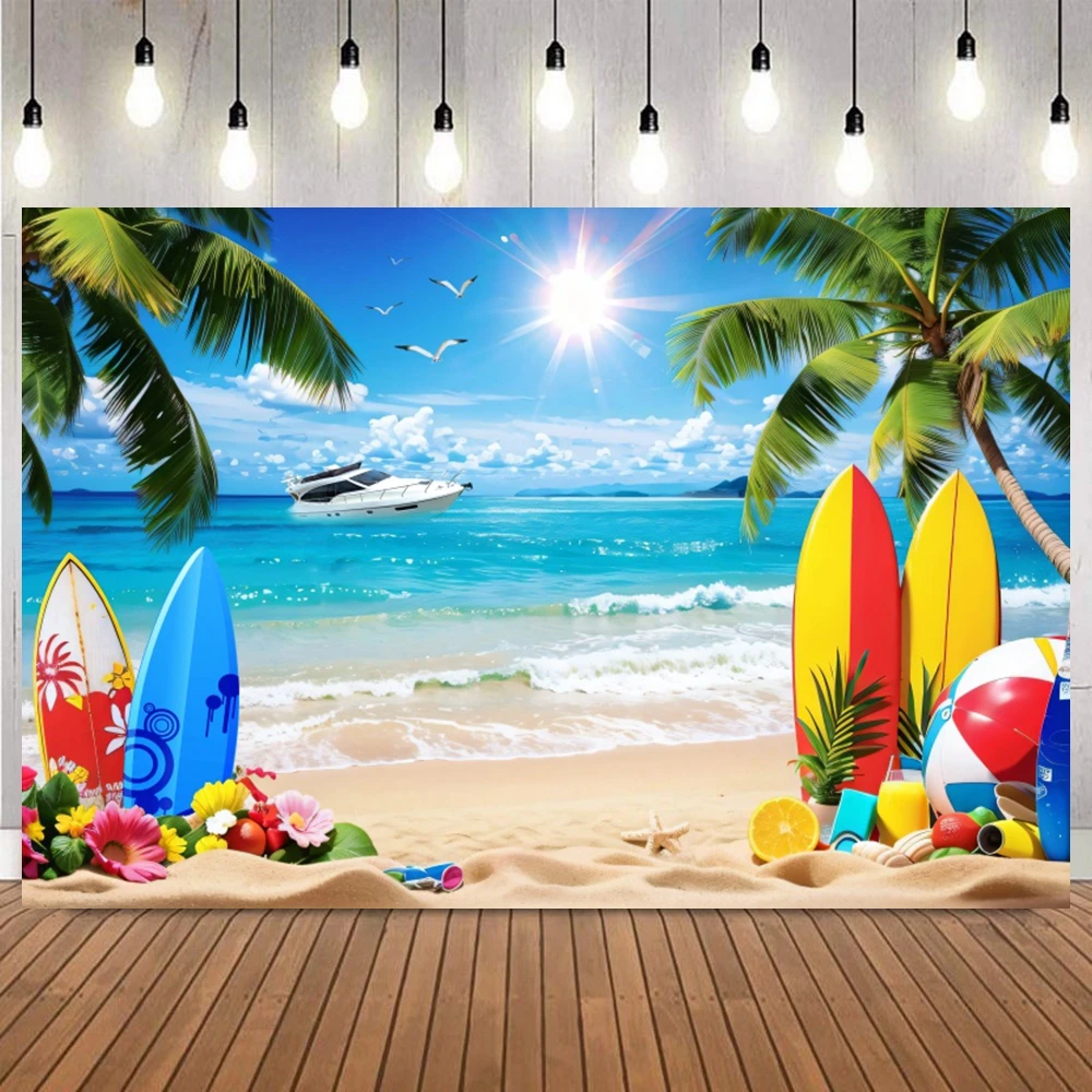 

Hawaii Tropical Photography Backdrop Summer Seaside Flamingo Aloha Baby Birthday Family Party Decor Photo Background Props