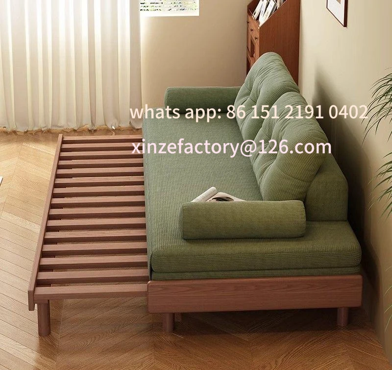Customizable ash wood sofa bed sliding living room study pull nap simple bedroom all solid wood sofa bed