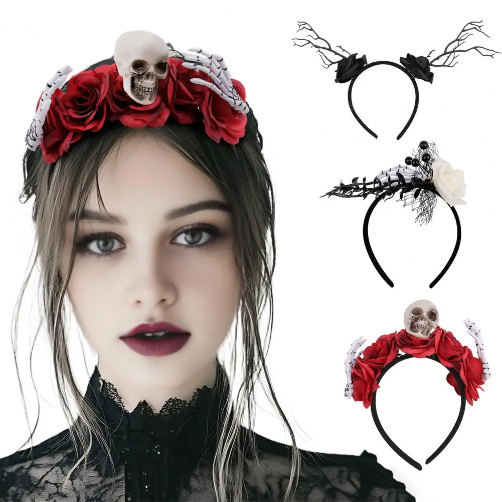 Lightweight Halloween Headband Rose Skull Skeleton Hand Headpiece for Halloween Parties Floral Cosplay for Women for Family
