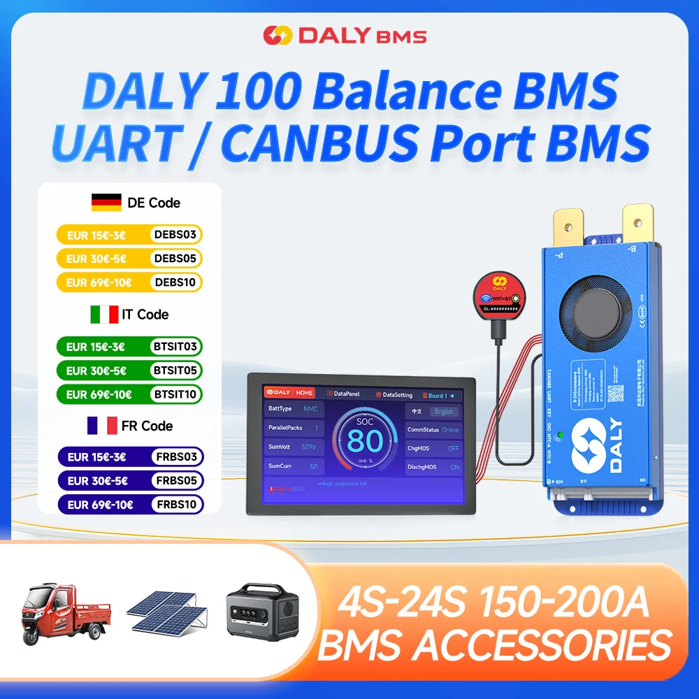 Daly 100 BALANCE BMS 4-24S 40-300A bms WIFI integrato bt smart Active Balance 4-8s 8-17S 1A BT BMS bms Lifepo4 NMC Li-Ion