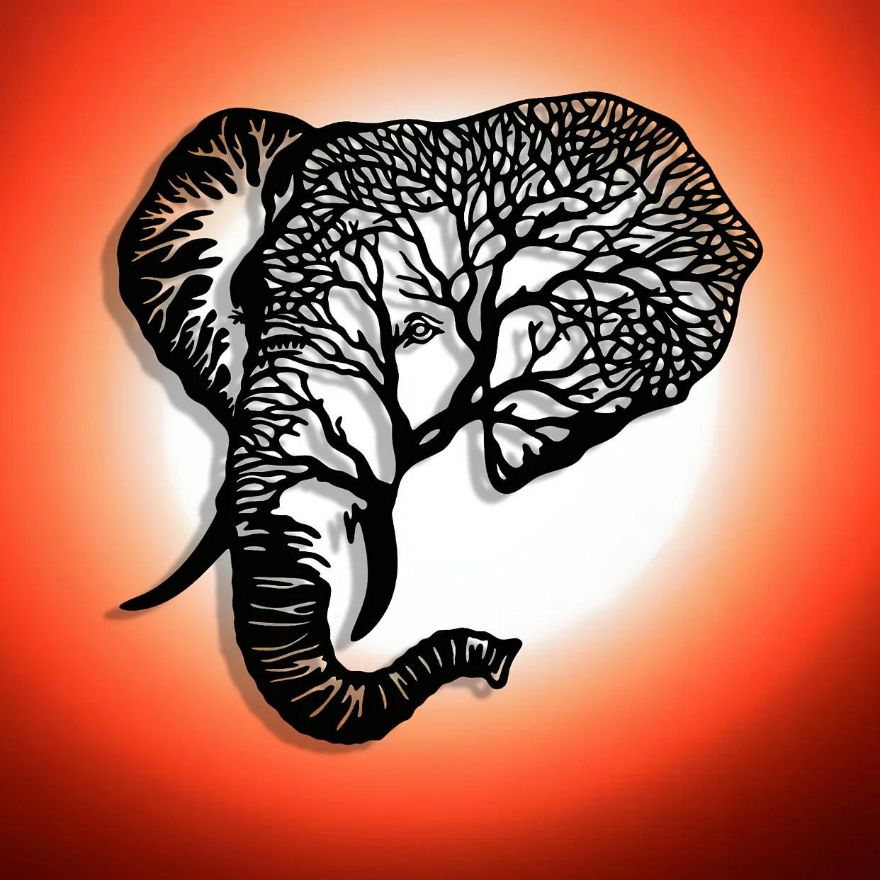 2D 1pc of Fine Craftsmanship and Exquisite Manufacturing: Line Elephant Abstract Art Composite Hollow-Out Metal Sign, Wall Art