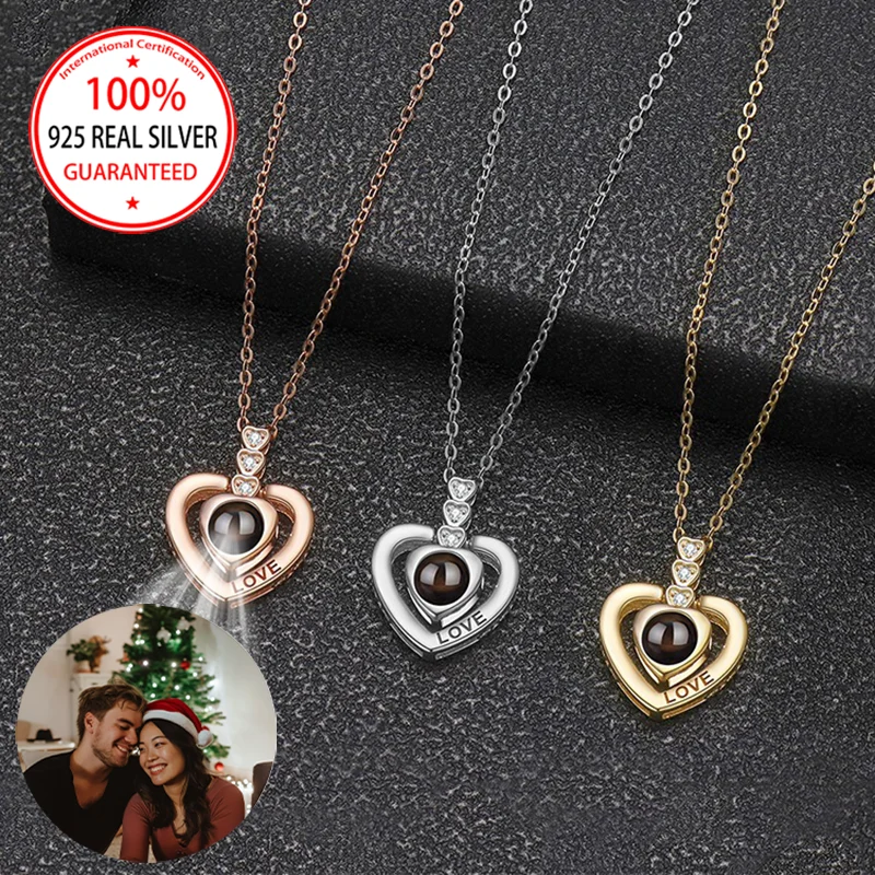 

925 Sterling Silver Custom Photo Projection Heart Pendant Necklace 2025 Trend Necklaces Elegant Accessories For Women Girls Gift
