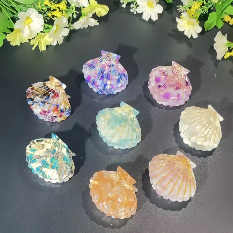 1 Pcs Vintage Style Women Plate Hair Clips Shell Shape Simple Multi-color Acetate Grab Clips