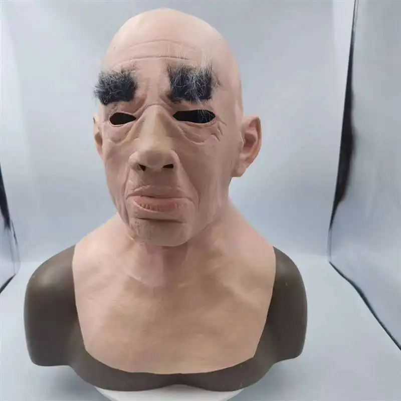 

New Halloween Horror Old Man Mask Set - Full Head Prop with Bald Head Eyebrows & Wig Scary Costume Prop for Halloween Parties