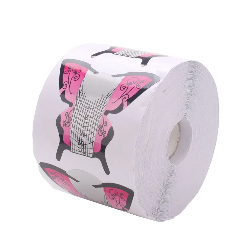 

500 Pcs/Roll Butterfly Nail Form Copper Sheet PVC UV Phototherapy Extension Adhesive Stencil Sticker Manicure Tools